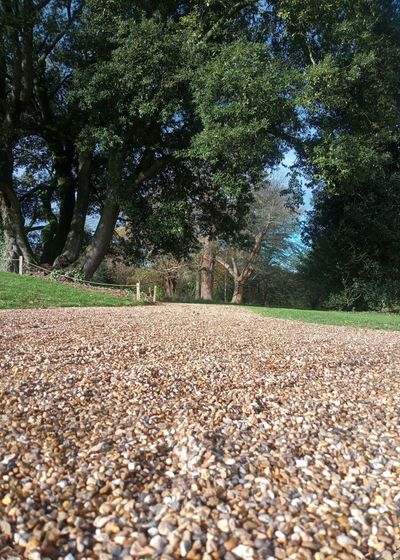 Newly laid shingle driveway on a country property